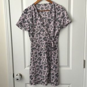 J. Crew Factory wrap dress. Lilac color black floral print. Short sleeves.